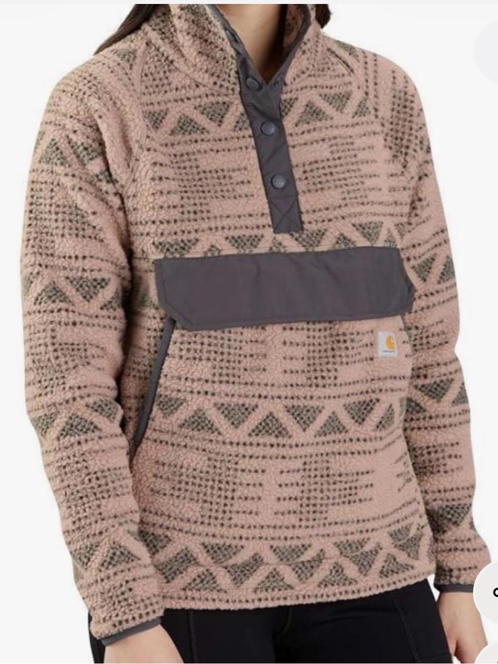 Carhartt Women's Blush Pink Gray Patterned Fleece Pullover Size M Casual